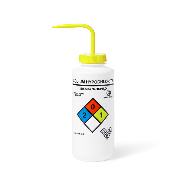 Task-Focused Unisafe™ Sodium Hypochlorite Vented Wash Bottle, 1000 mL, Pack/4 | UN370079